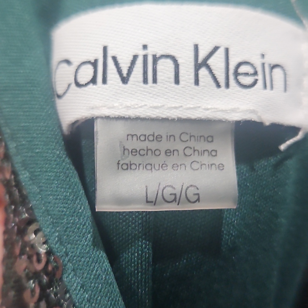 Calvin Klein Emerald Green Sequined Short-Sleeve Mock Neck Top size L - Picture 3 of 6